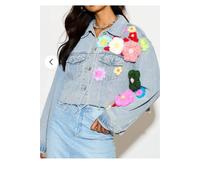 CY Women's Statement Denim Jacket With Hand-Crochet Floral Appliqué in Blue CY Blue One Size