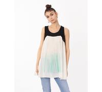 CY Women's Tie Dye Fringed Chiffon Lace Shoulder Vest In White | Size: Medium/Large CY White M/L