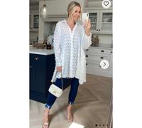 CY Women's White Color Oversized Shirt Dress In Multi Tassel Stripe Design Fabric | Size: S/M CY White S/M