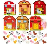 CY2SIDE 24 Pack Farm Animal Squishy Toys with Farm Barn Gift Box and Raffia Filler for Kid, Cute Pig Cow Chicken Novelty Miniature Squishy Toys for Birthday Gift Christmas Goodie Bag Stuffed for Girls