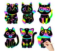 CY2SIDE 60PCS Cat Animal Rainbow Color Scratch Bookmarks for Kids, DIY Cat Rainbow Color Scratch Craft Kit Birthday Party Decors, Catling Pet Magic Art Rainbow Color Craft Kit for Birthday Party Favor