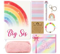 CY2SIDE 7PCS Rainbow Big Sister Gifts Announcement Set for Girl Include Rainbow Notebook 4-in-1 Pen Note Pad Plush Pouch Keychain Bracelet and Card, Birthday Gifts for New Sibling Arrival Age 2-8