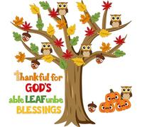 CY2SIDE 80PCS Fall Thankful for God’s Unbeleafable Blessings Cutouts for Bulletin Board Border Sets Maple Leaves Pumpkin Thankful Trees Cutout Trim Borders Religious Sunday School Bulletin Board Decor