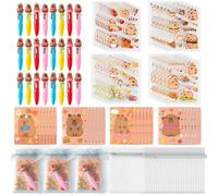 CY2SIDE Capybara Stationery Party Gift - 24 Pack Fun Animal Prizes Set Include 4-in-1 Ballpoint Pens Mini Notebook and Organza Birthday Party Favors Goodie Bag Fillers Stuffer for School Rewards
