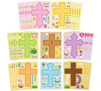 CY2SIDE Easter Cross Face Sticker - 40PCS Make Your Own Jesus He is Risen Cross Sticker Craft Game for Kids School Reward DIY Easter Party Favors for Kids Christian Sunday School Classroom Activities