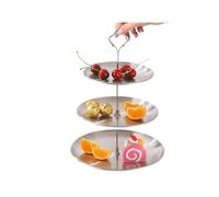 CYairong-22 Cake Stand Stainless Steel Tiered Cake Stand With Handles-a Simple Yet Elegant Snack Tray For The Living Room Dessert Stand(Silver,Medium)