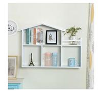 CYairong-22 Floating Wall Shelves Small House Shape Floating Shelves Metal Frame Bedroom Wall Shelf(White)