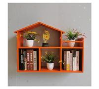 CYairong-22 Floating Wall Shelves Small House Shape Floating Shelves Metal Frame Bedroom Wall Shelf(Orange)
