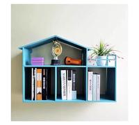 CYairong-22 Floating Wall Shelves Small House Shape Floating Shelves Metal Frame Bedroom Wall Shelf(Blue)
