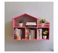 CYairong-22 Floating Wall Shelves Small House Shape Floating Shelves Metal Frame Bedroom Wall Shelf(Pink)