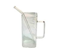 CYairong-22 Glass Cup Square Drinking Glasses with Colorful Handle, 450ml Clear Borosilicate Glass Iced Tea Juice Cups with Straw Coffee Glasses Mugs(Clear)