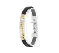 Cyan Birdee Men's Dragon Scale Leather Bracelet, Stainless Steel with Zircons, Two-Tone Design, 19-21.5 cm (Gold)