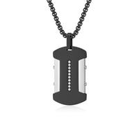 Cyan Birdee Men's Stainless Steel Dog Tag Pendant Necklace, Two-Tone with Diamond Accents, Rectangular Design, 60cm Chain, Black and Gold (Silver+Black)