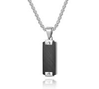Cyan Birdee Stainless Steel Pendant Necklace, Two-Tone Rectangular Design with Box Chain, 60cm Length, Contemporary Religious Style, Black Blue Gold Options (Black+Silver)