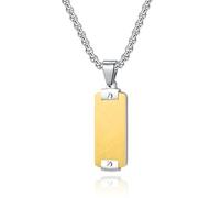 Cyan Birdee Stainless Steel Pendant Necklace, Two-Tone Rectangular Design with Box Chain, 60cm Length, Contemporary Religious Style, Black Blue Gold Options (Gold+Silver)