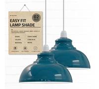 Cyan Blue Metal Pendant Lampshade 29cm Industrial Ceiling Light Shade, Retro Modern Design, E27 Fitting, Easy Install, Kitchen Bedroom Living Room Home Décor Lighting