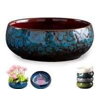 Cyan Ceramic Lotus Bowl Planter for Indoor Plants, Water Planting & Bonsai - Unique Glazed Aesthetic for Home Decor & Fish, Perfect Decorative Pot for Water Gardens