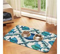Cyan Fish Pattern Dog Food Mats for Floors, 12x18 Inch Non-Slip Super Absorbent Pet Food Mat, Dishwasher Dog Mat for Food and Water, Cute Rubber Quick Dry Pet Feeding Mat for Dogs Puppy Cats