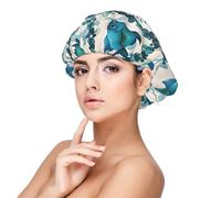 Cyan Fish Pattern Satin Bonnet Silk Bonnet, Hair Bonnet For Sleeping, Soft Double Layer Silk Sleeping Cap Hair Wrap For Women Natural Curly Braided Long Hair
