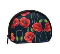 Cyan Flower Bud and Red Flower Print Portable Mini Storage Bag Shell Shaped Wallet Small Coin Wallet Shell Storage Bag
