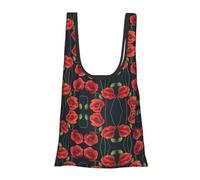 Cyan Flower Bud and Red Flower Print Reusable, Foldable,Washable Grocery Bags Foldable in A Pouch Eco Tote Shopping Bag,Daily Shopping Loading
