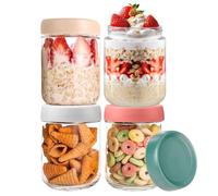 CyanCloud 4 Pack Overnight Oats Jar, 17.5 Oz Glass Containers with Lids, Overnight Oats Container Breakfast Pots Mason Jar Container with Spoon, Leakproof Yogurt Jars for Cereals Milk Dressing Sauce