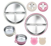 CyanCloud Stainless Steel Baby Plates and Bowls Sets of 4 - with 100% Silicone Suction Plate Base, Toddler weaning wlates Dinner Set - Unbreakable Divider Plates, BPA-Free, for Toddlers & Baby Gift