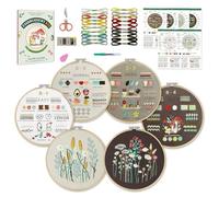 CYANFOUR 6 Stage Embroidery Kit for Beginners Adults, Easy to Learn 38 Different Stitches from Instruction & Video, Needlepoint Kits for Adults with Stamped Embroidery Patterns(6 Stage)