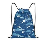 CyanLit Airplane Aircraft Plane Pattern Drawstring Backpack Gym Sackpack Sports Bag