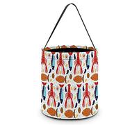 CyanLit Animal Red Lobster And Lovely Fish Print Halloween Bucket Trick Or Treat Bags Candy Bucket Tote Bag for Festive Party Decoration
