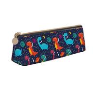 CyanLit Cartoon Cute Little Dinosaur Pencil Case Leather Pencil Holders Stationery Organizer Bag for Women Men Office Travel