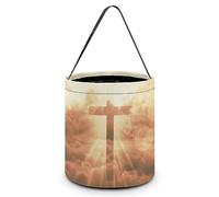 CyanLit Christian Cross Jesus Halloween Bucket Trick Or Treat Bags Candy Bucket Tote Bag for Festive Party Decoration