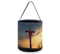 CyanLit Christian Cross Jesus Halloween Bucket Trick Or Treat Bags Candy Bucket Tote Bag for Festive Party Decoration