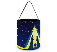 CyanLit Christmas Christian Nativity Scene Halloween Bucket Trick Or Treat Bags Candy Bucket Tote Bag for Festive Party Decoration