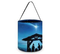 CyanLit Christmas Christian Nativity Scene Halloween Bucket Trick Or Treat Bags Candy Bucket Tote Bag for Festive Party Decoration