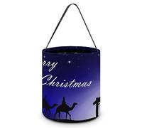 CyanLit Christmas Christian Nativity Scene Halloween Bucket Trick Or Treat Bags Candy Bucket Tote Bag for Festive Party Decoration