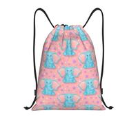 CyanLit Cute Cartoon Elephant Pattern Drawstring Backpack Gym Sackpack Sports Bag