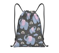 CyanLit Cute Cartoon Elephant Pattern Drawstring Backpack Gym Sackpack Sports Bag