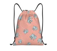CyanLit Cute Cartoon Elephant Pattern Drawstring Backpack Gym Sackpack Sports Bag