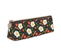 CyanLit Egg Yolk and Bacon Pattern Pencil Case Leather Pencil Holders Cosmetic Pouch Stationery Organizer Bag for Women Men Office Travel