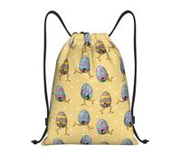 CyanLit Happy Easter Day Colorful Eggs And Rabbit Pattern Drawstring Backpack Gym Sackpack Sports Bag