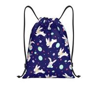 CyanLit Happy Easter Day Colorful Eggs And Rabbit Pattern Drawstring Backpack Gym Sackpack Sports Bag