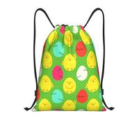 CyanLit Happy Easter Day Colorful Eggs And Rabbit Pattern Drawstring Backpack Gym Sackpack Sports Bag