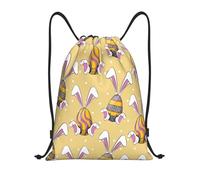CyanLit Happy Easter Day Colorful Eggs And Rabbit Pattern Drawstring Backpack Gym Sackpack Sports Bag