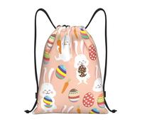 CyanLit Happy Easter Eggs Rabbit Bunny Pattern Drawstring Backpack Gym Sackpack Sports Bag