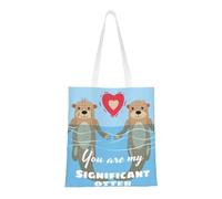 CyanLit Happy Valentine'S Day Of Otter Animal Pattern Canvas Tote Bag Reusable Shoulder Totes For Shopping, Gym,Travel, Work