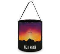 CyanLit He Is Risen Happy Easter Day Halloween Bucket Trick Or Treat Bags Candy Bucket Tote Bag for Festive Party Decoration