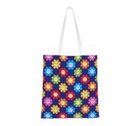CyanLit Hippie Peace Daisy Flower Canvas Tote Bag Reusable Shoulder Totes For Shopping, Gym,Travel, Work