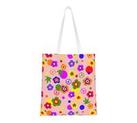 CyanLit Hippie Peace Daisy Flower Canvas Tote Bag Reusable Shoulder Totes For Shopping, Gym,Travel, Work