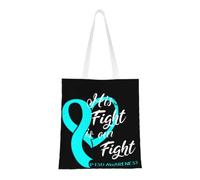CyanLit His Fight Is Our Fight Ptsd Awareness Canvas Tote Bag Reusable Shoulder Totes For Shopping, Gym,Travel, Work